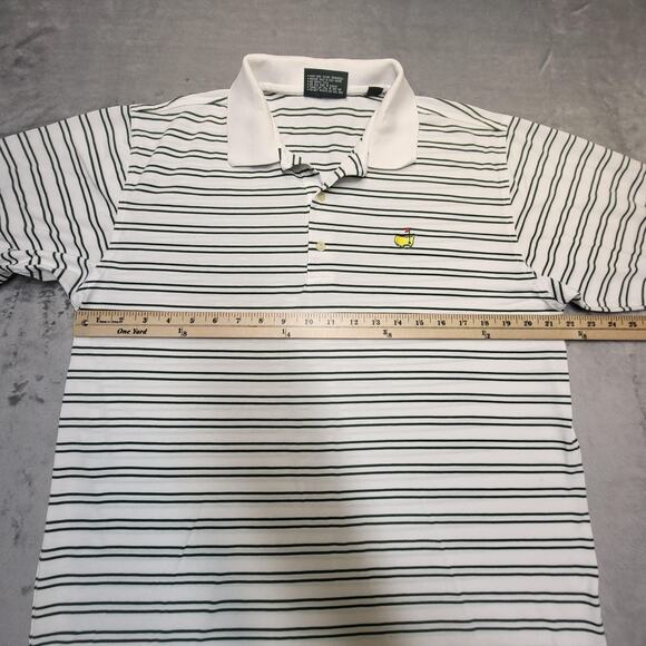 Masters Golf Polo Shirt Mens Large White Green Stripe Masters Collection Logo - Picture 8 of 10